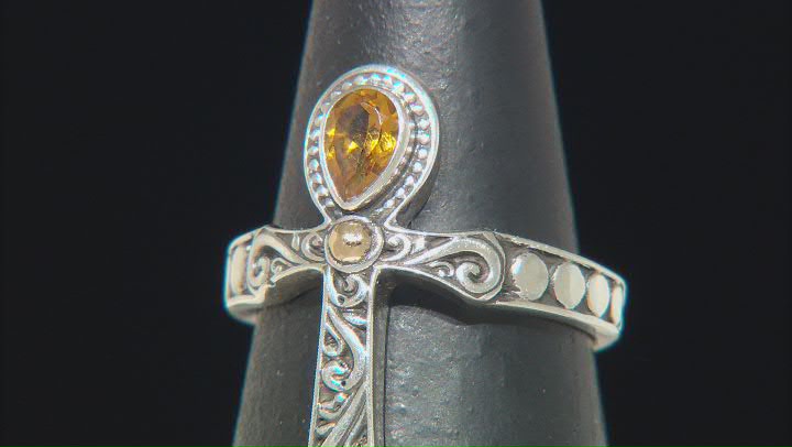 Citrine Sterling Silver With 18K Yellow Gold Accent Cross Ring 0.28ct Video Thumbnail