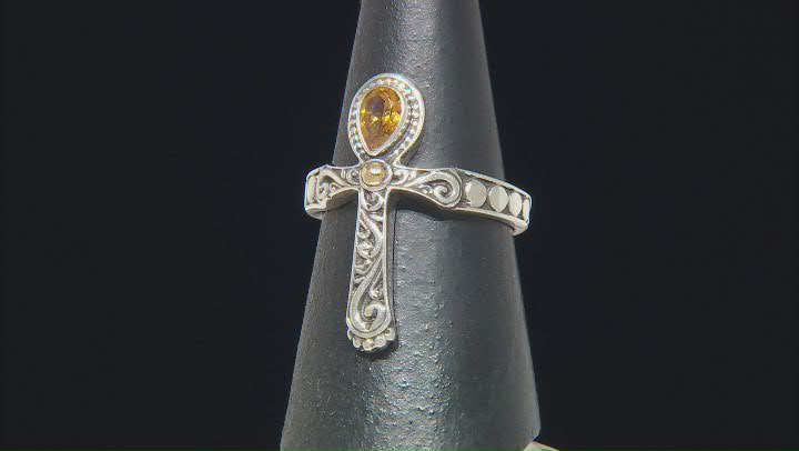 Citrine Sterling Silver With 18K Yellow Gold Accent Cross Ring 0.28ct Video Thumbnail