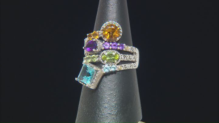 Multi-Stone Sterling Silver With 18K Yellow Gold Accent Multi-Row Ring 2.34ctw Video Thumbnail