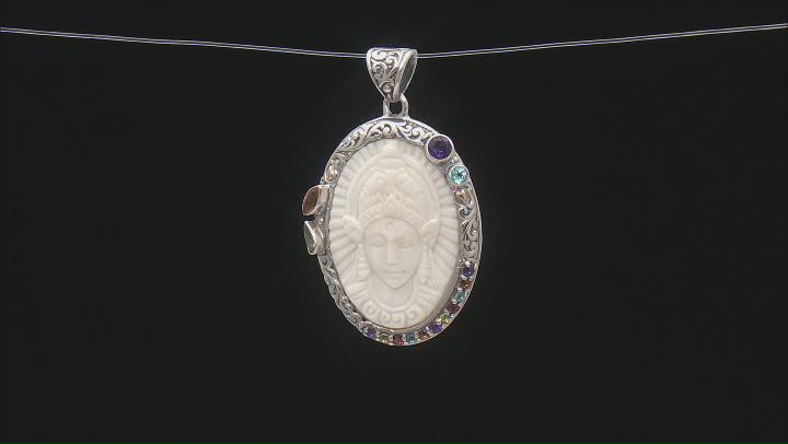 Multi-Stone Sterling Silver With 18K Yellow Gold Accent Carved Pendant 1.16ctw Video Thumbnail