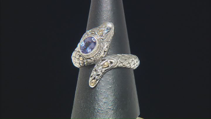 Tanzanite Sterling Silver With 18K Yellow Gold Accent Snake Wrap Ring 0.67ct Video Thumbnail
