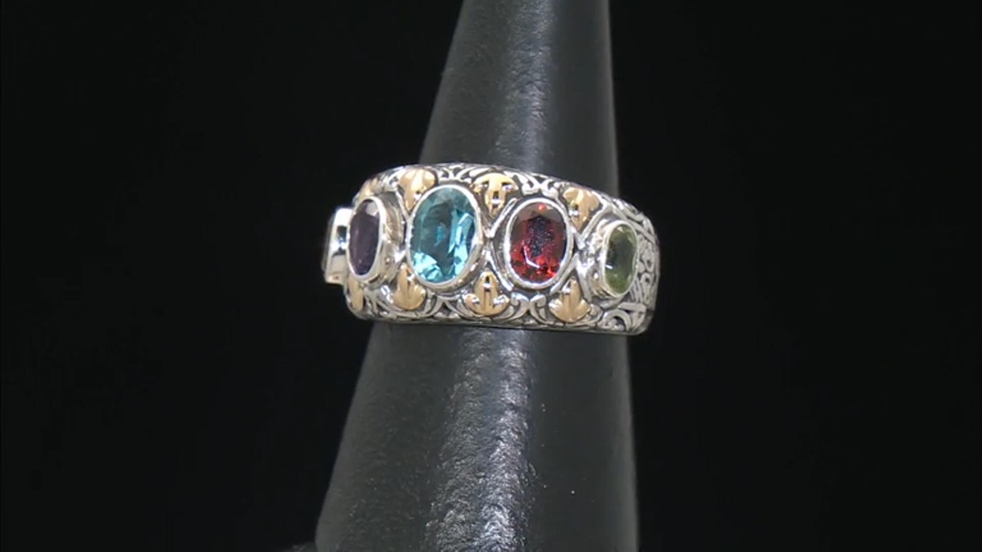 Multi-Stone Sterling Silver With 18K Yellow Gold Accent Ring 2.20ctw Video Thumbnail