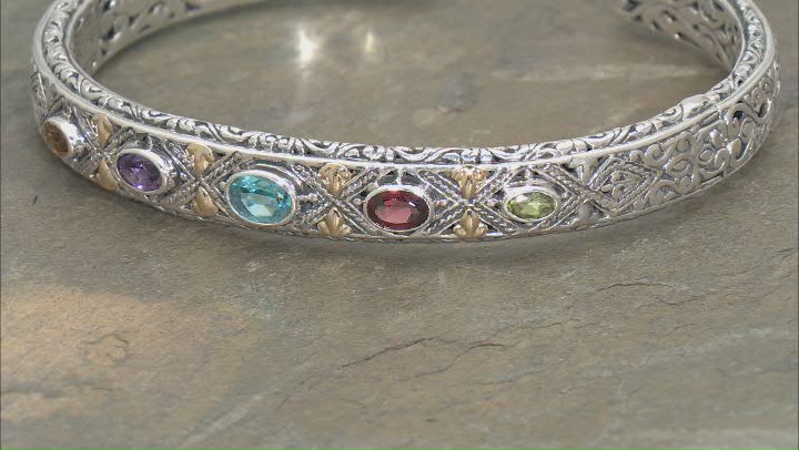 Multi-Stone Sterling Silver With 18K Yellow Gold Accent Cuff Bracelet 2.20ctw Video Thumbnail
