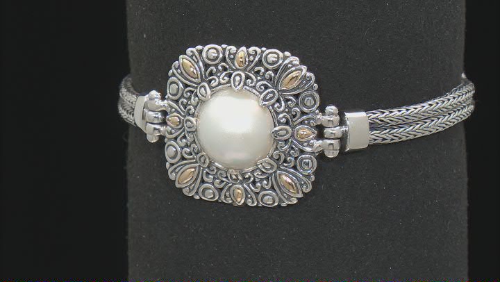 12.5-13mm White Cultured Mabe Pearl Sterling Silver & 18K Gold Accent Bracelet Video Thumbnail
