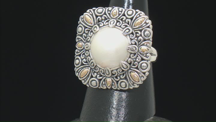 12.5-13mm White Cultured Mabe Pearl Sterling Silver & 18K Yellow Gold Accent Ring Video Thumbnail