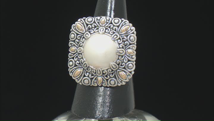 12.5-13mm White Cultured Mabe Pearl Sterling Silver & 18K Yellow Gold Accent Ring Video Thumbnail