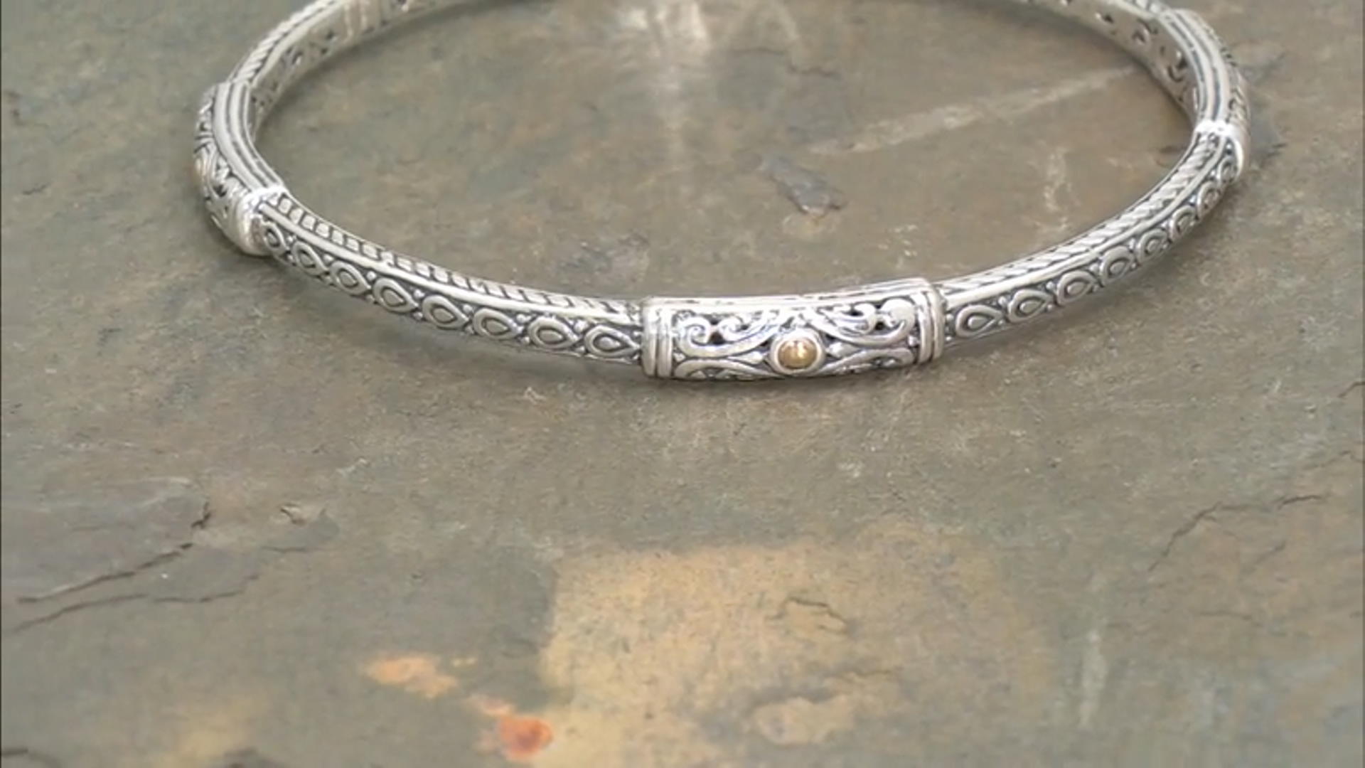 Sterling Silver & 18K Yellow Gold Accents Bangle Bracelet Video Thumbnail