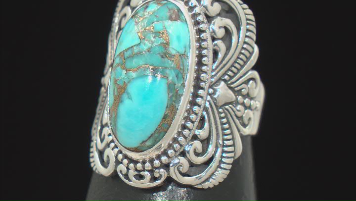 10x20mm  Blue Mohave Turquoise Sterling Silver Ring Video Thumbnail