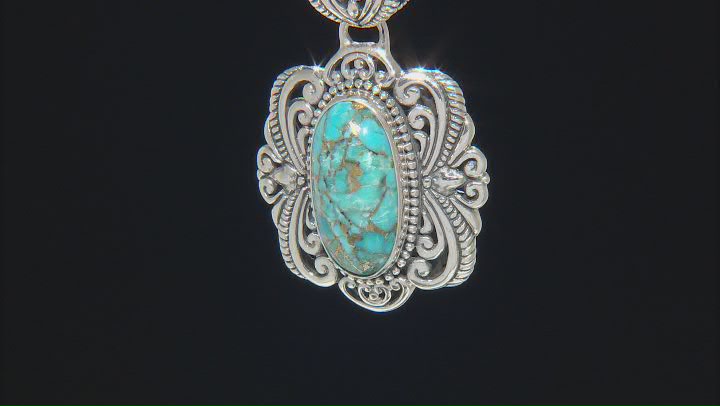 10x20mm Blue Mohave Turquoise Sterling Silver Pendant Video Thumbnail