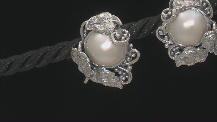 12-13mm White Cultured Mabe Pearl Sterling Silver Earring Video Thumbnail