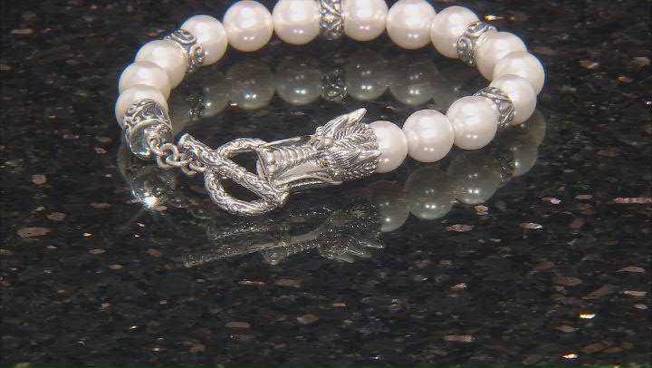 7.5-8.5mm White Shell Pearl Sterling Silver & 18K Yellow Gold  Dragon Bracelet Video Thumbnail