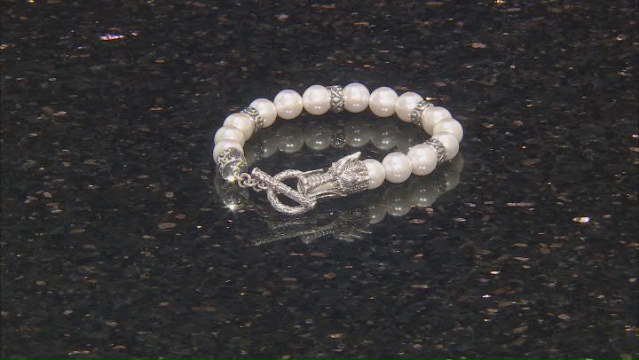 7.5-8.5mm White Shell Pearl Sterling Silver & 18K Yellow Gold  Dragon Bracelet Video Thumbnail