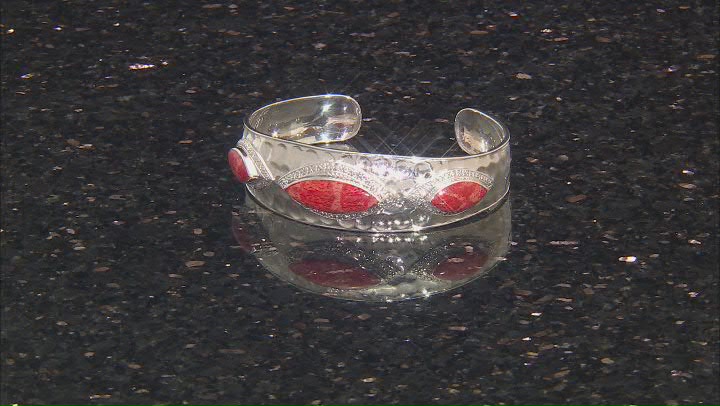 Red Indonesian Coral Sterling Silver Hammered Cuff Bracelet Video Thumbnail