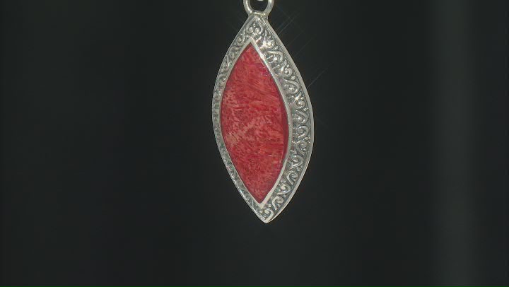 24x11mm Red Indonesian Coral Sterling Silver Pendant Video Thumbnail