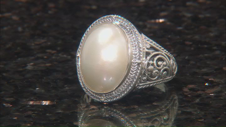 15.5x11.5mm Cultured Mabe Pearl Sterling Silver Solitaire Ring Video Thumbnail