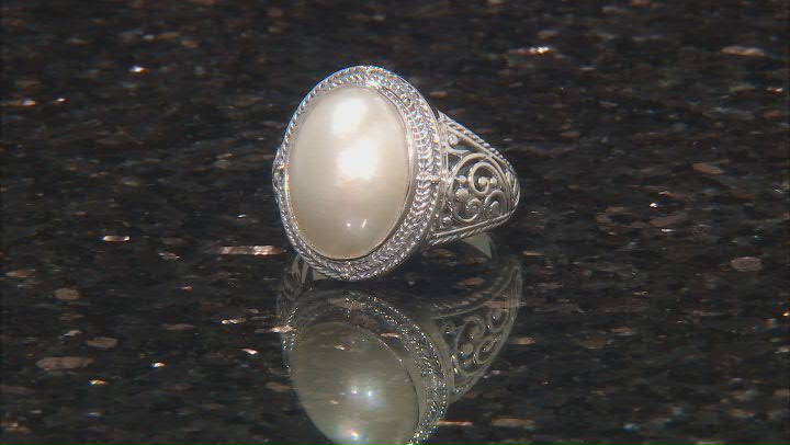 15.5x11.5mm Cultured Mabe Pearl Sterling Silver Solitaire Ring Video Thumbnail