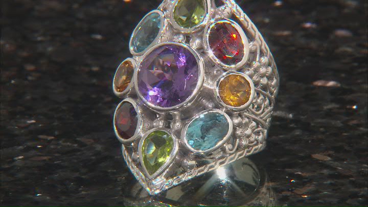 Multi-Gemstone Sterling Silver Statement Ring 8.03ctw Video Thumbnail