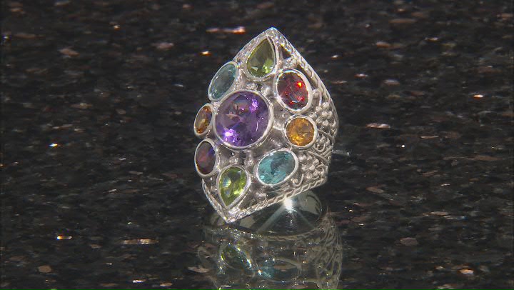 Multi-Gemstone Sterling Silver Statement Ring 8.03ctw Video Thumbnail