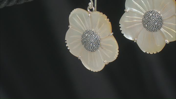 Yellow Mother-of-Pearl Sterling Silver Flower Earrings Video Thumbnail