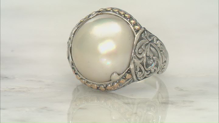 16.5-17.5mm Cultured Mabe Pearl Sterling Silver & 18K Yellow Gold Scroll Ring Video Thumbnail