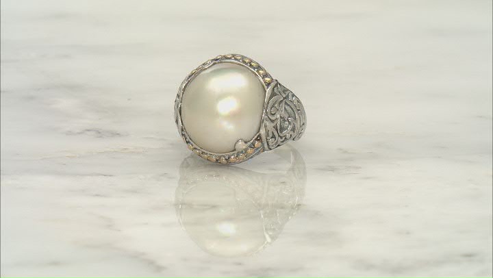 16.5-17.5mm Cultured Mabe Pearl Sterling Silver & 18K Yellow Gold Scroll Ring Video Thumbnail