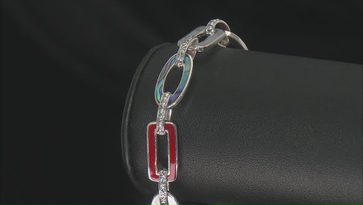 Mother-of-Pearl, Coral, & Abalone Shell Sterling Silver Link Bracelet Video Thumbnail