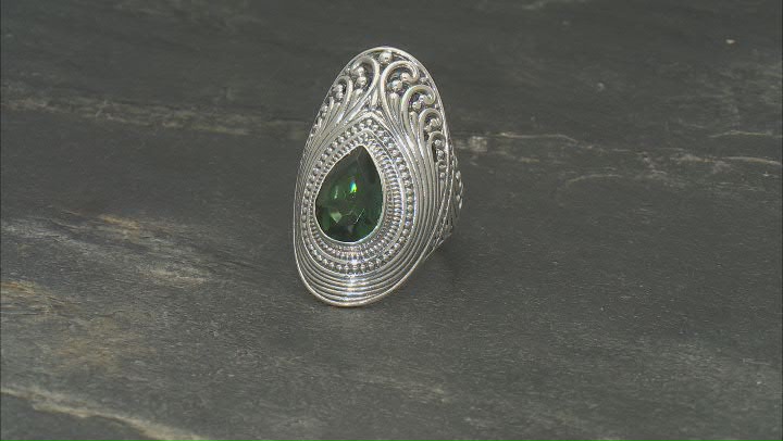 Green Quartz Sterling Silver Scroll Design Solitaire Ring 3.00ct Video Thumbnail