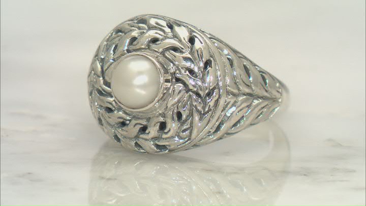 5.5-6.5mm Cultured Freshwater Pearl Sterling Silver Swirl Ring Video Thumbnail