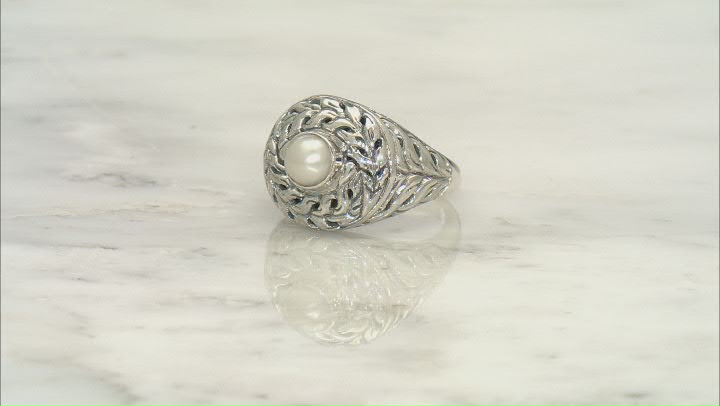 5.5-6.5mm Cultured Freshwater Pearl Sterling Silver Swirl Ring Video Thumbnail