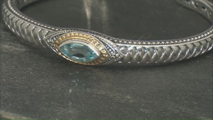 Swiss Blue Sterling Silver With 18K Gold Accent Cuff Bracelet 2.00ct Video Thumbnail