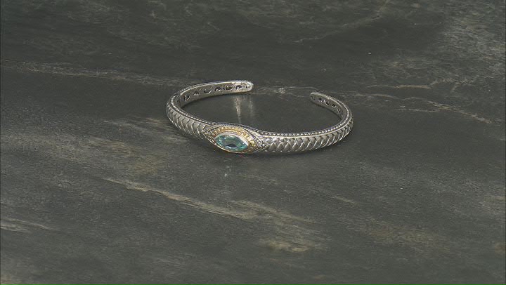 Swiss Blue Sterling Silver With 18K Gold Accent Cuff Bracelet 2.00ct Video Thumbnail