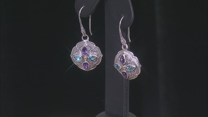 Amethyst & Swiss Blue Topaz Sterling Silver with 18K Gold Accent Earrings 1.54ctw Video Thumbnail