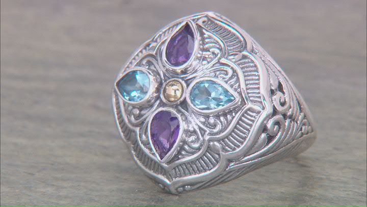 Amethyst & Swiss Blue Topaz Sterling Silver & 18K Gold Accent Ring 1.54ctw Video Thumbnail