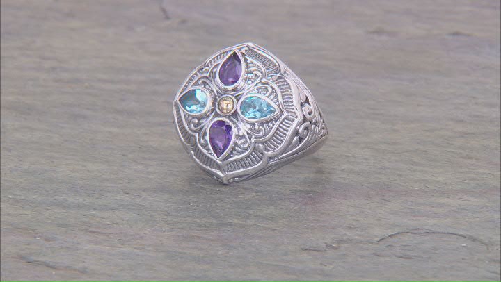 Amethyst & Swiss Blue Topaz Sterling Silver & 18K Gold Accent Ring 1.54ctw Video Thumbnail