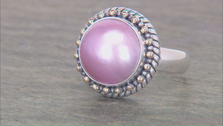 13-14mm Pink Cultured Mabe Pearl Sterling Silver With 18K Gold Accents Solitaire Ring Video Thumbnail