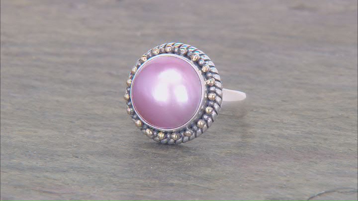 13-14mm Pink Cultured Mabe Pearl Sterling Silver With 18K Gold Accents Solitaire Ring Video Thumbnail