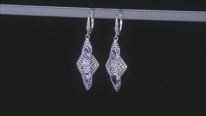 Amethyst Sterling Silver Dangle Earrings 1.68ctw Video Thumbnail