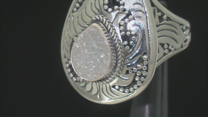 White Drusy Quartz Sterling Silver Ring 10x8mm Video Thumbnail