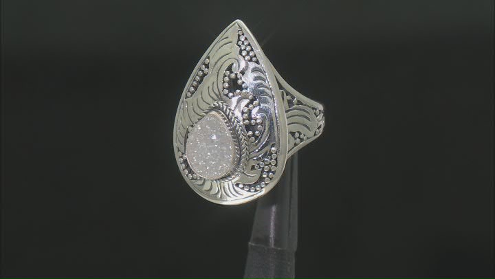 White Drusy Quartz Sterling Silver Ring 10x8mm Video Thumbnail