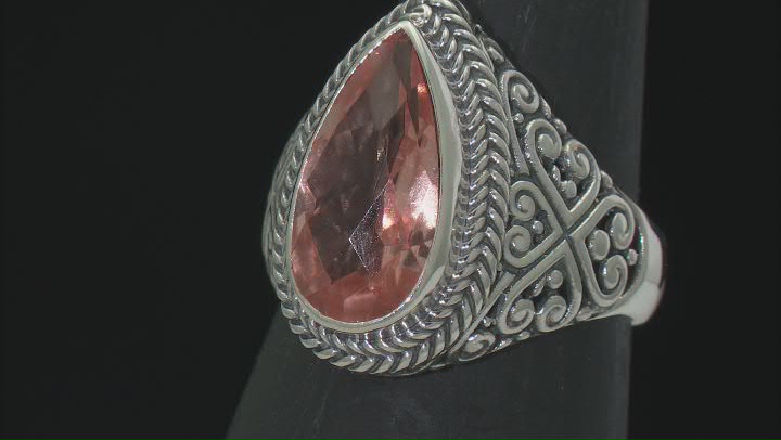 Pear Morganite Color Quartz Doublet Sterling Silver Ring 3.95ct Video Thumbnail