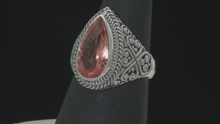 Pear Morganite Color Quartz Doublet Sterling Silver Ring 3.95ct Video Thumbnail