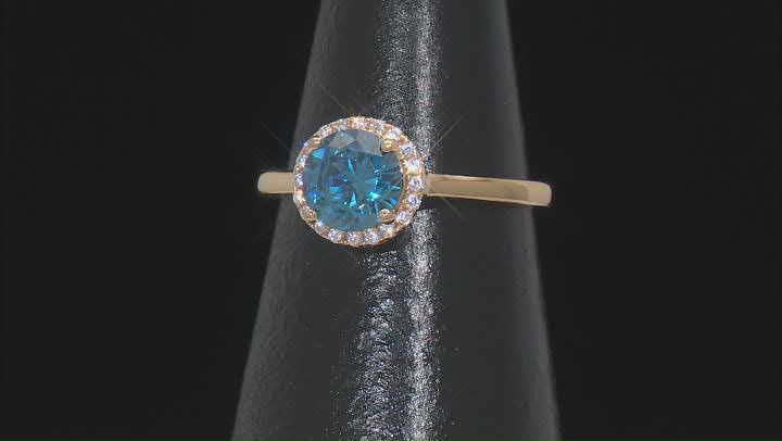 Blue And White Cubic Zirconia 18k Yellow Gold Over Sterling Silver Ring 2.40ctw Video Thumbnail
