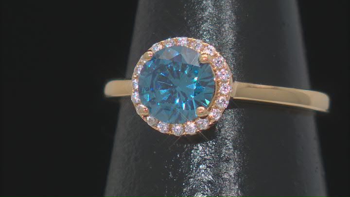 Blue And White Cubic Zirconia 18k Yellow Gold Over Sterling Silver Ring 2.40ctw Video Thumbnail