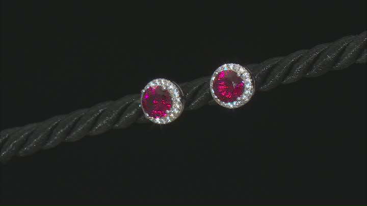 Lab Created Ruby And White Cubic Zirconia Rhodium Over Sterling Silver Earrings 2.34ctw Video Thumbnail