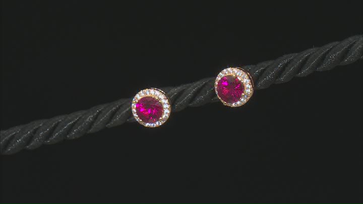 Lab Created Ruby And White Cubic Zirconia 18k Yellow Gold Over Sterling Silver Earrings 2.34ctw Video Thumbnail