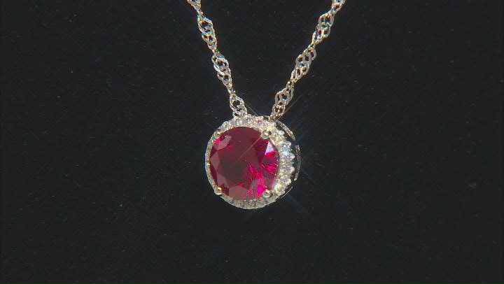 Lab Created Ruby And White Cubic Zirconia Rhodium Over Sterling Silver Pendant With Chain 2.41ctw Video Thumbnail