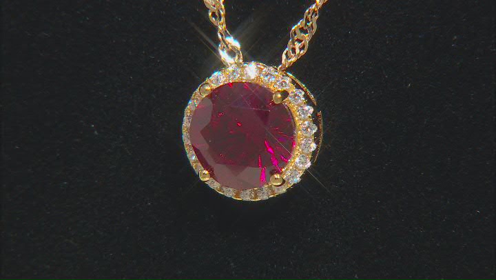 Lab Created Ruby and White Cubic Zirconia 18k Yellow Gold Over Silver Pendant With Chain 2.41ctw Video Thumbnail