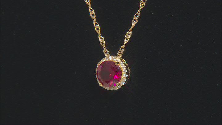 Lab Created Ruby and White Cubic Zirconia 18k Yellow Gold Over Silver Pendant With Chain 2.41ctw Video Thumbnail