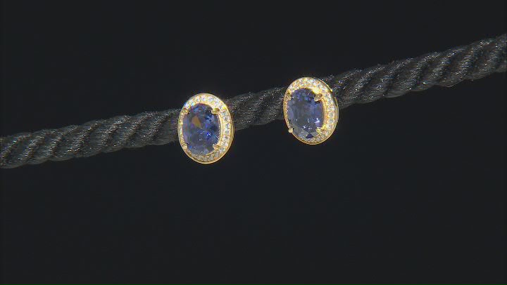 Blue And White Cubic Zirconia 18k Yellow Gold Over Sterling Silver Earrings 4.36ctw Video Thumbnail