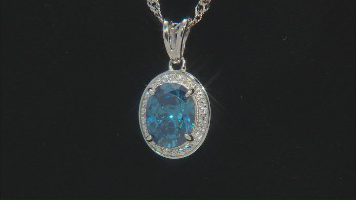Blue And White Cubic Zirconia Rhodium Over Sterling Silver Pendant With Chain 3.29ctw Video Thumbnail